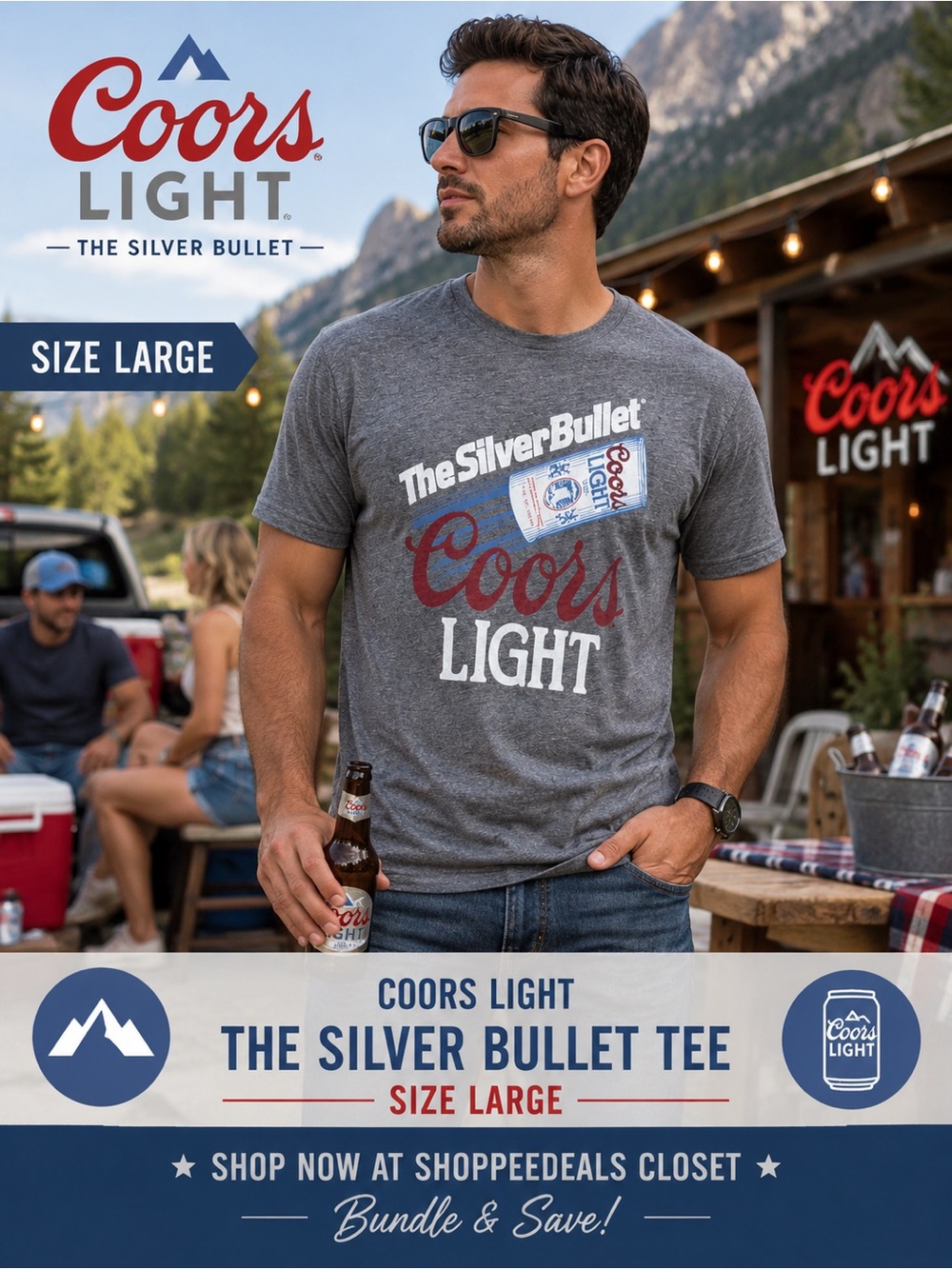 Coors Light “The Silver Bullet” Graphic T-Shirt Gray Size Large